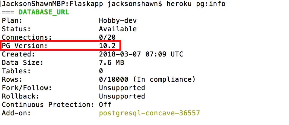 Heroku pg version